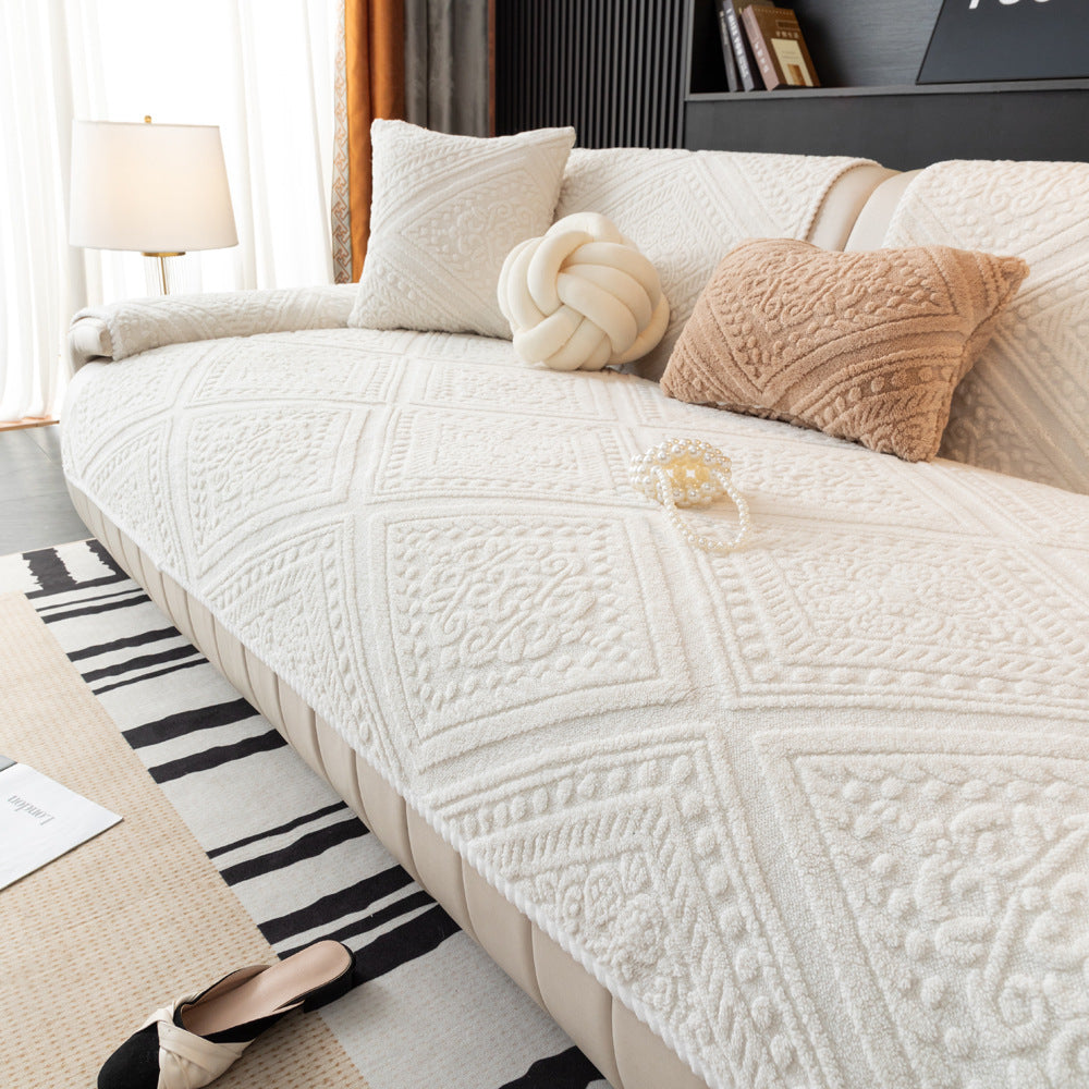Tor - Nordic Carved Plush Couch Cover, Non-Slip