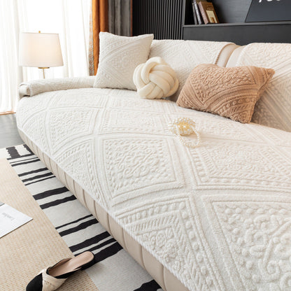 Tor - Nordic Carved Plush Couch Cover, Non-Slip