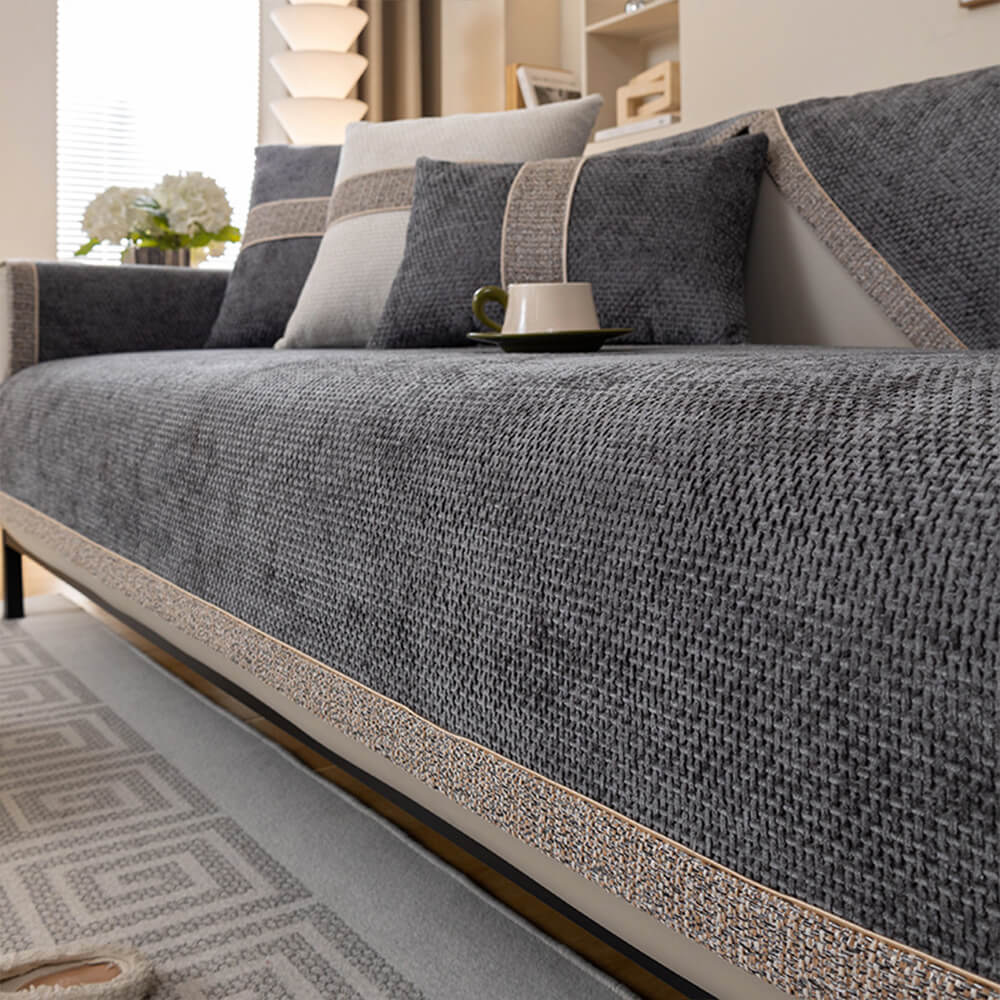Linnet - Tweed Chenille Couch Cover, Non-Slip