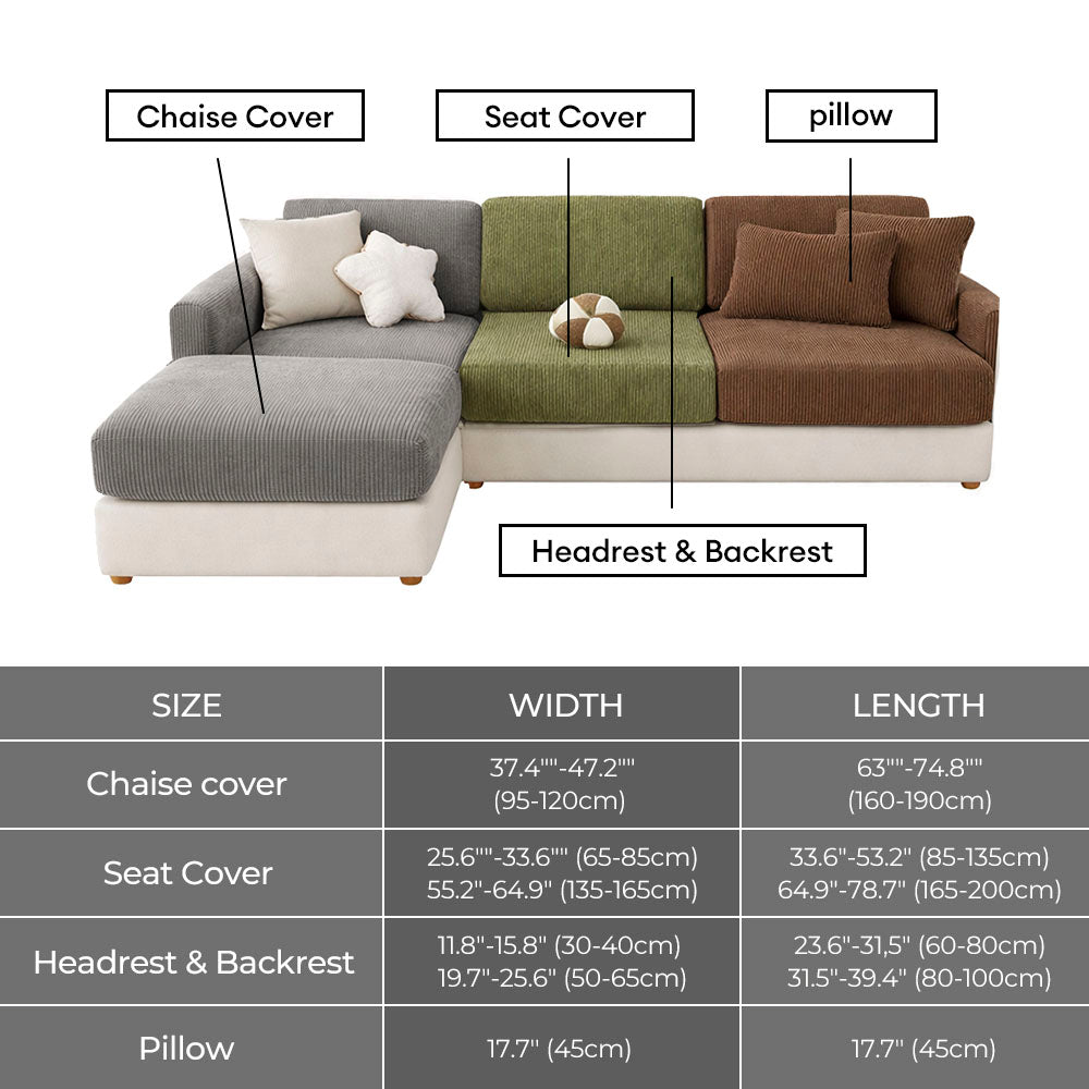 Mallow - Stretch Corduroy Sofa Cover, Modular Pieces