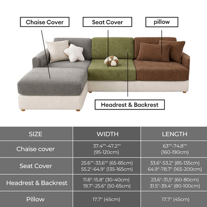 Mallow - Stretch Corduroy Sofa Cover, Modular Pieces
