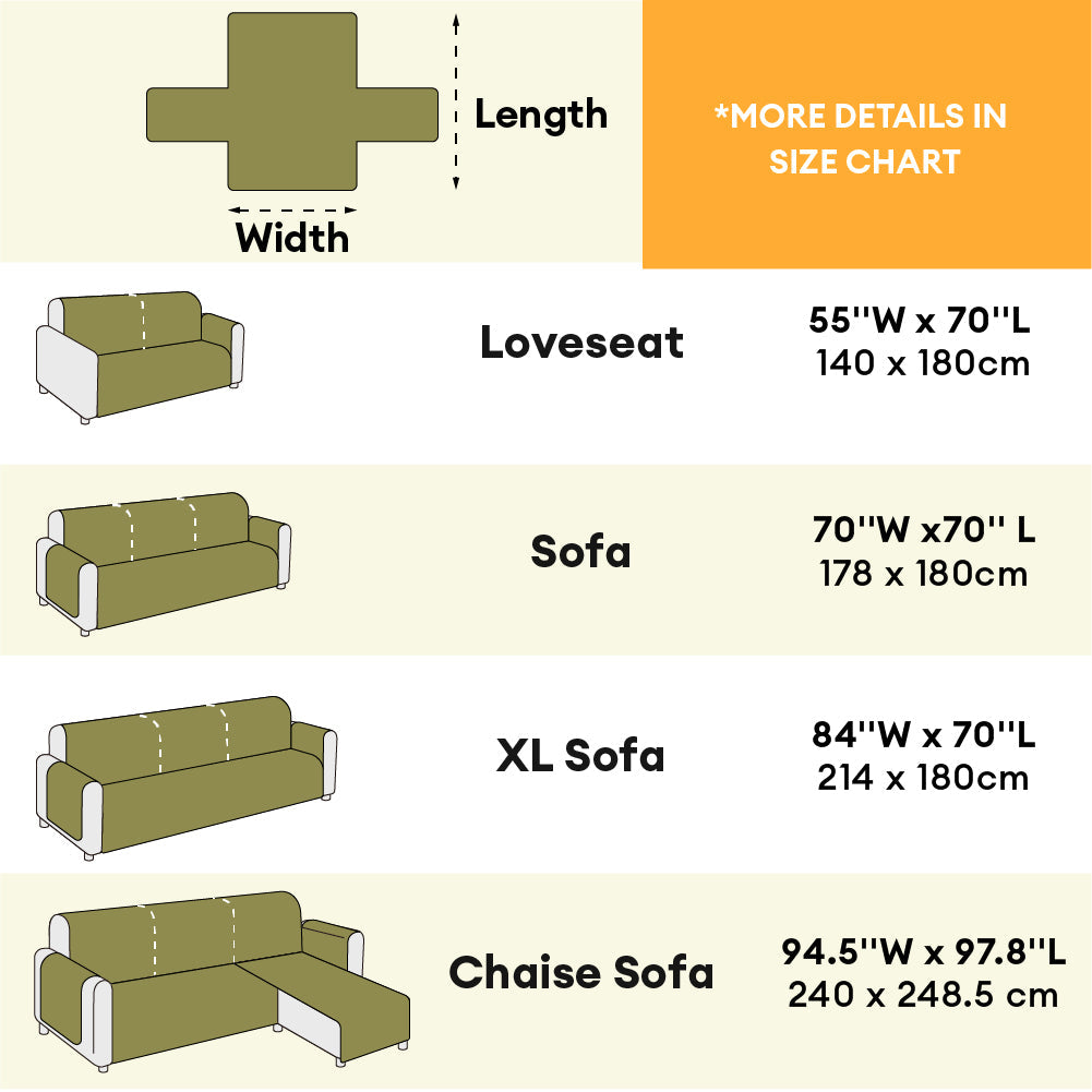 Tyne - Waterproof Chenille Couch Cover, Non-Slip Foam Anchors