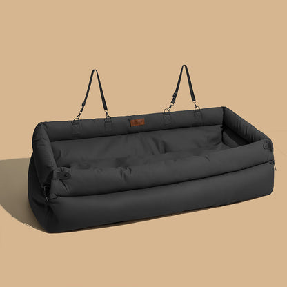 Otto - Faux Leather Dog Car Booster Seat Bed with Safety Leash