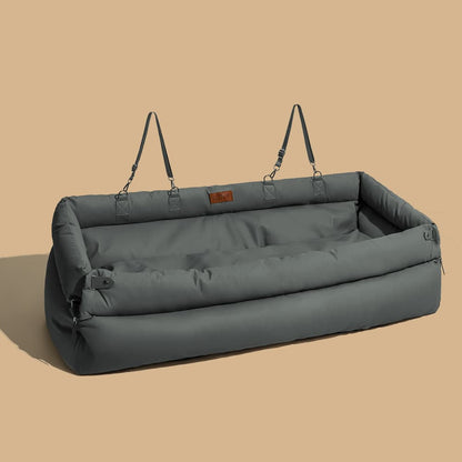Otto - Faux Leather Dog Car Booster Seat Bed with Safety Leash