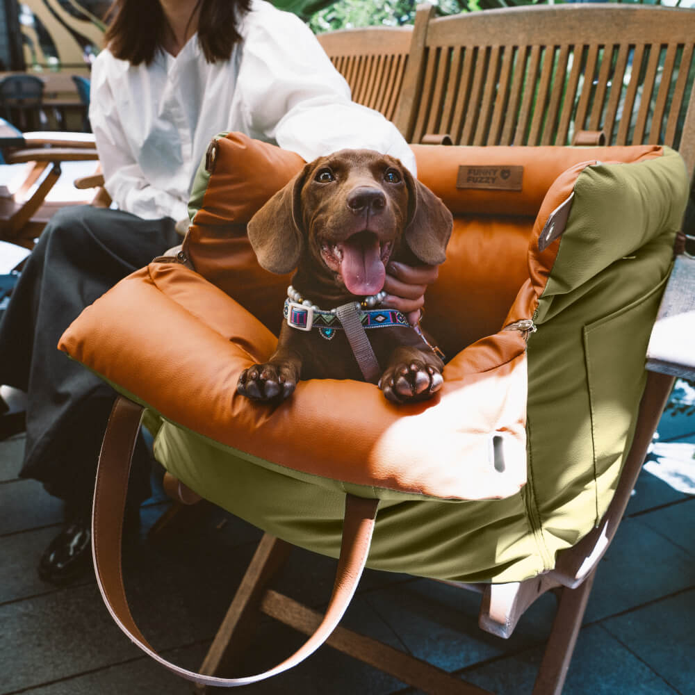 Otto - Faux Leather Dog Car Booster Seat Bed with Safety Leash