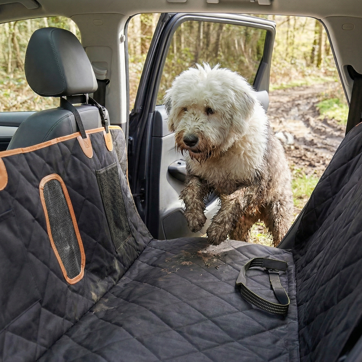 MudiPaws Dog Seat Cover Car Hammock With Mesh Window