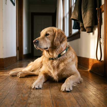 Ember engraved dog collar with Golden Retriever