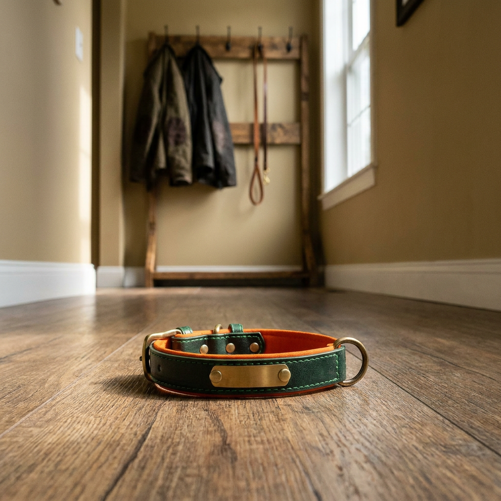 Ember engraved dog collar — studio lifestyle