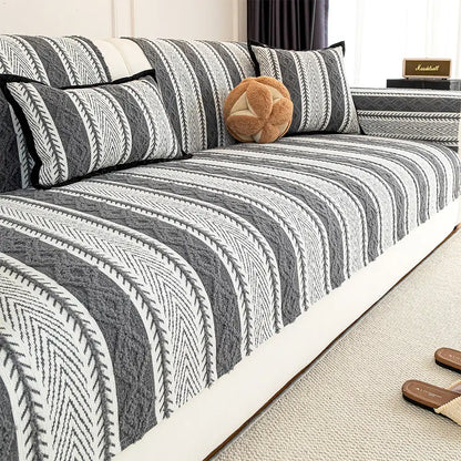 Hollow - Striped Chenille Non-Slip Couch Cover