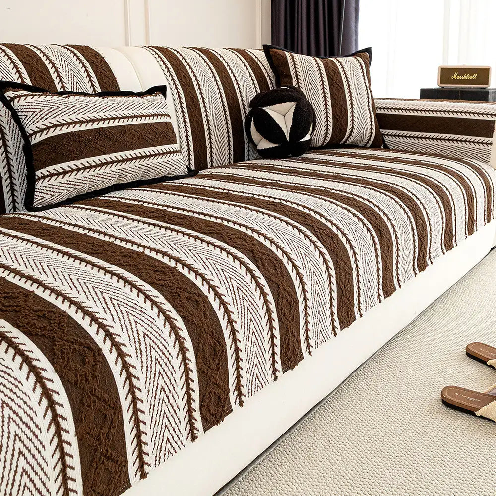 Hollow - Striped Chenille Non-Slip Couch Cover
