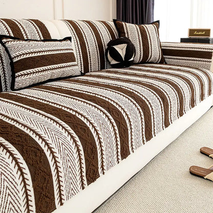 Hollow - Striped Chenille Non-Slip Couch Cover