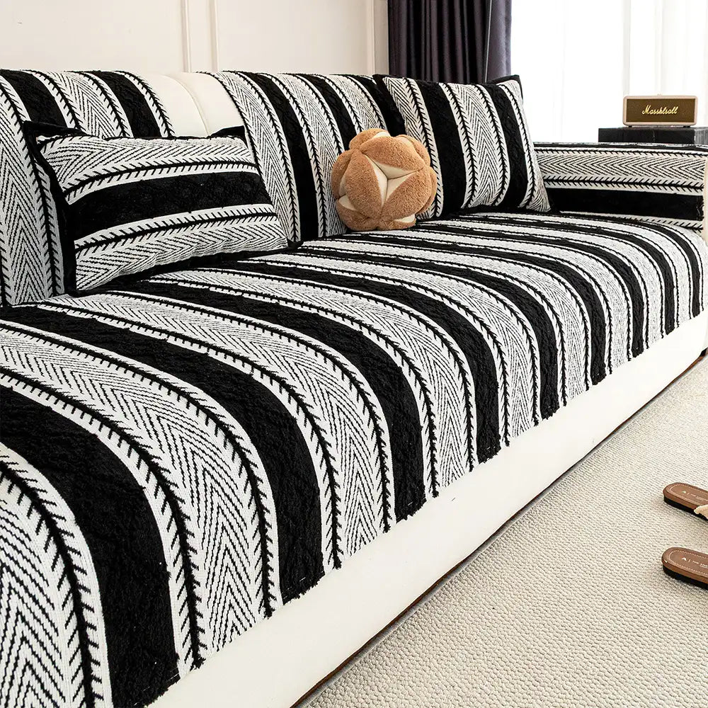 Hollow - Striped Chenille Non-Slip Couch Cover