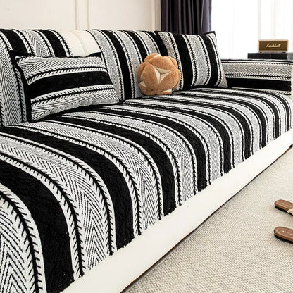 Hollow - Striped Chenille Non-Slip Couch Cover