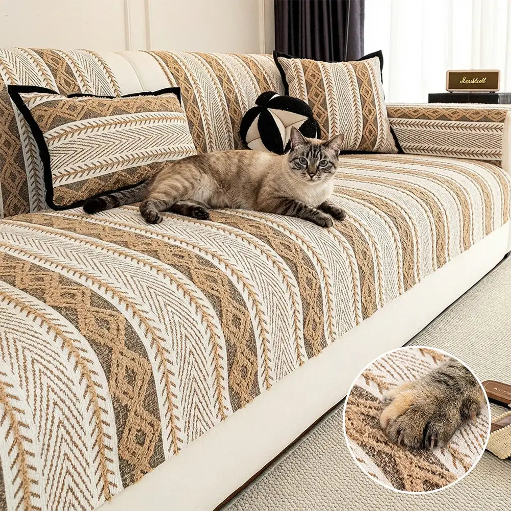 Hollow - Striped Chenille Non-Slip Couch Cover