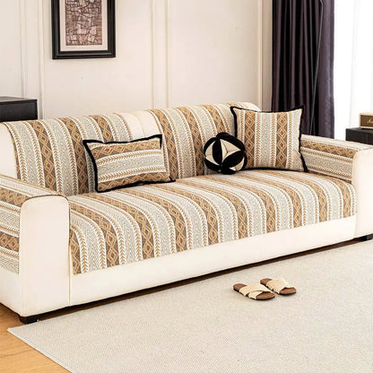 Hollow - Striped Chenille Non-Slip Couch Cover