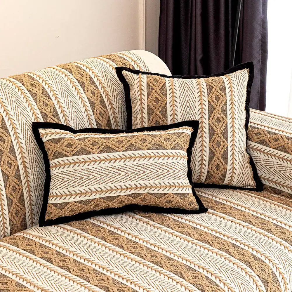 Hollow - Striped Chenille Non-Slip Couch Cover