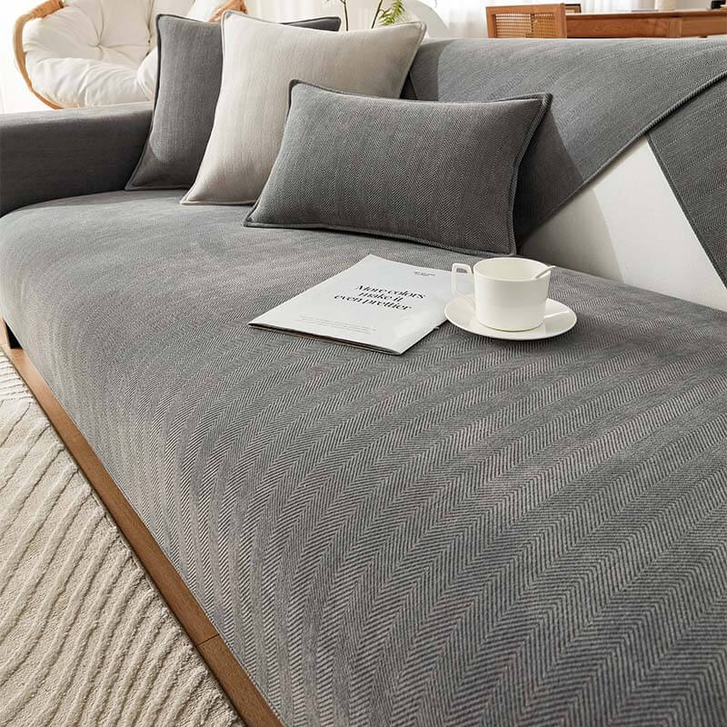 Halo - Herringbone Chenille Couch Cover, Waterproof and Antibacterial