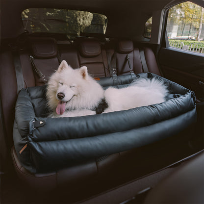 Otto - Faux Leather Dog Car Booster Seat Bed with Safety Leash