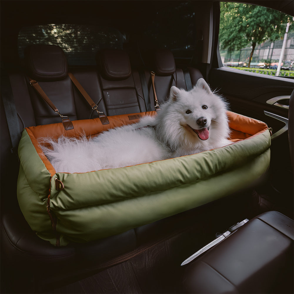 Otto - Faux Leather Dog Car Booster Seat Bed with Safety Leash