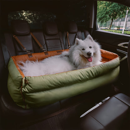 Otto - Faux Leather Dog Car Booster Seat Bed with Safety Leash