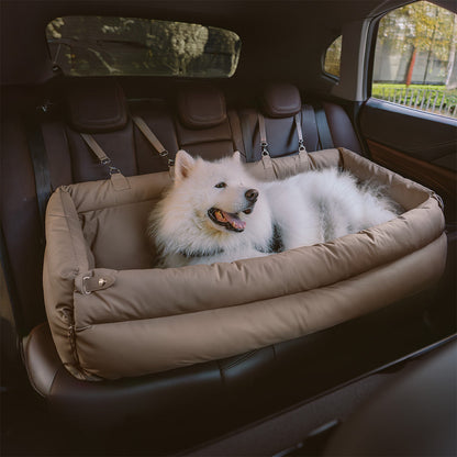 Otto - Faux Leather Dog Car Booster Seat Bed with Safety Leash