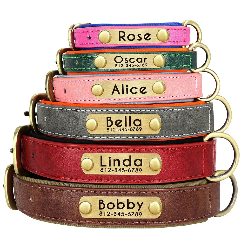 Slate - Personalised Leather Dog Collar and Leash Set, Engraved