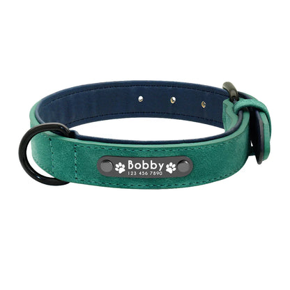 Fern - Personalised Leather Dog Collar with Engraved Nameplate