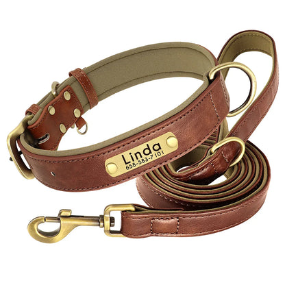 Slate - Personalised Leather Dog Collar and Leash Set, Engraved