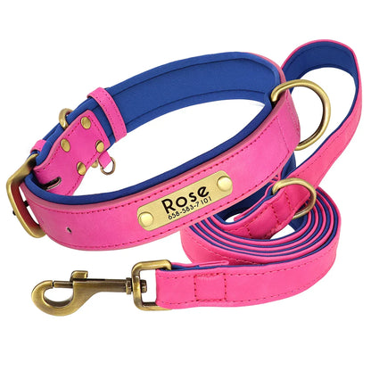 Slate - Personalised Leather Dog Collar and Leash Set, Engraved