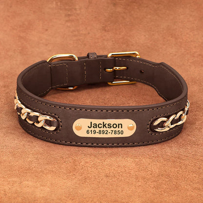 Avon - Personalised Leather Dog Collar with Engraved Nameplate