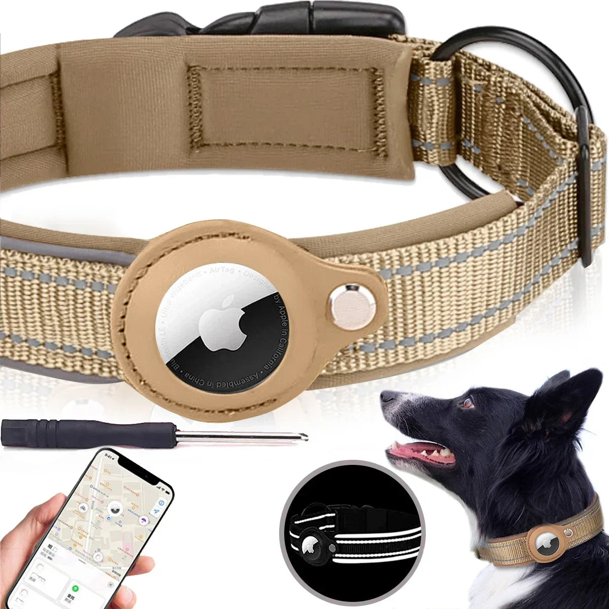 Cinder - AirTag Dog Collar with Built-In Reflective Case