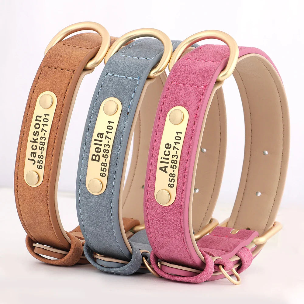 Ember - Custom Engraved PU Leather Dog Collar with ID Nameplate