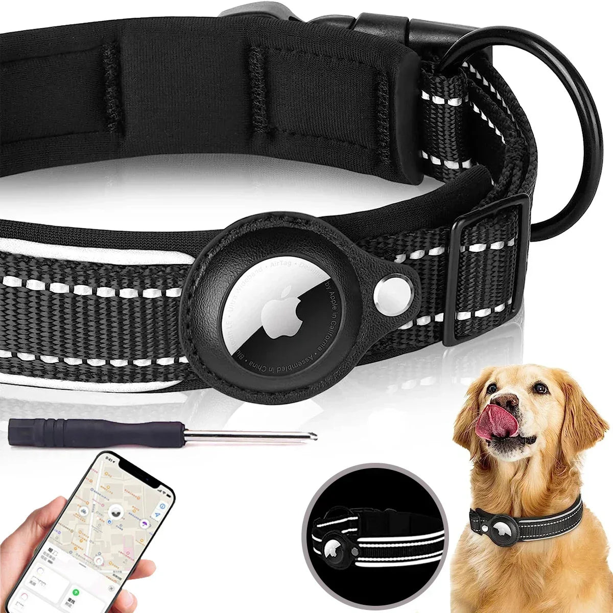 Cinder - AirTag Dog Collar with Built-In Reflective Case