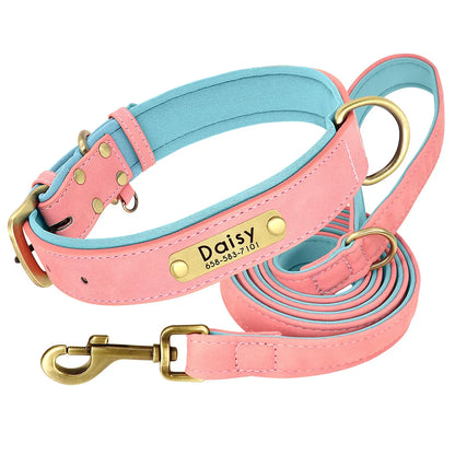 Slate - Personalised Leather Dog Collar and Leash Set, Engraved