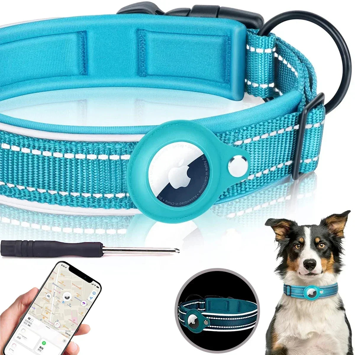 Cinder - AirTag Dog Collar with Built-In Reflective Case