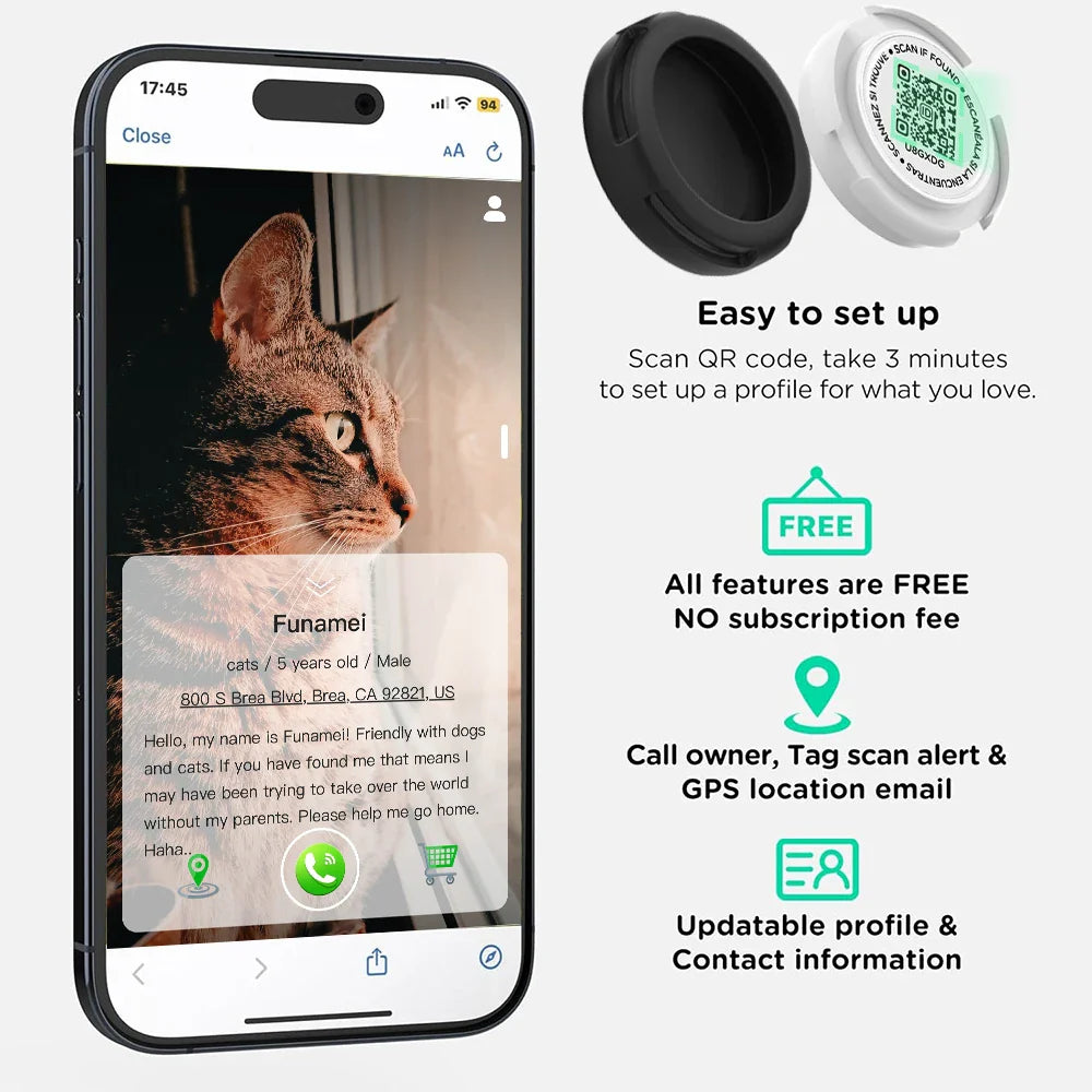 Wharfe - AirTag Cat Collar with QR ID Tag and Breakaway Buckle