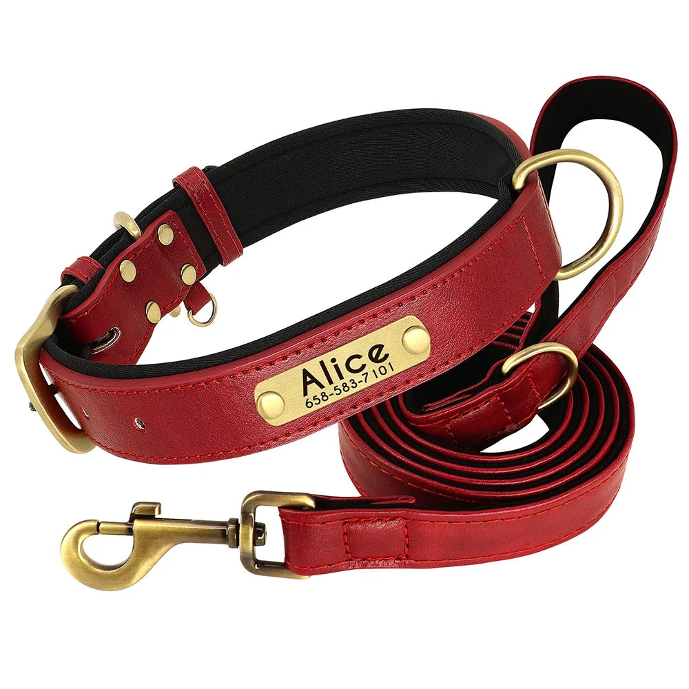 Slate - Personalised Leather Dog Collar and Leash Set, Engraved
