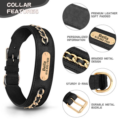 Avon - Personalised Leather Dog Collar with Engraved Nameplate