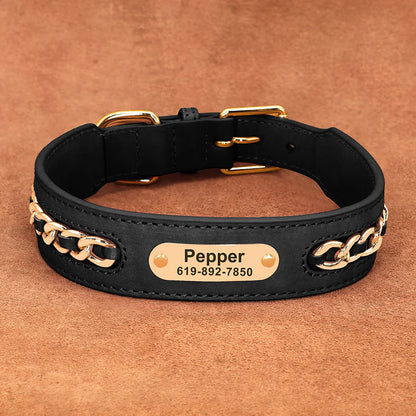 Avon - Personalised Leather Dog Collar with Engraved Nameplate