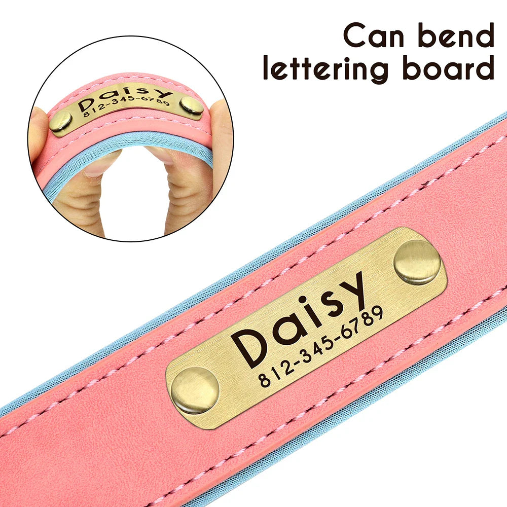 Slate - Personalised Leather Dog Collar and Leash Set, Engraved