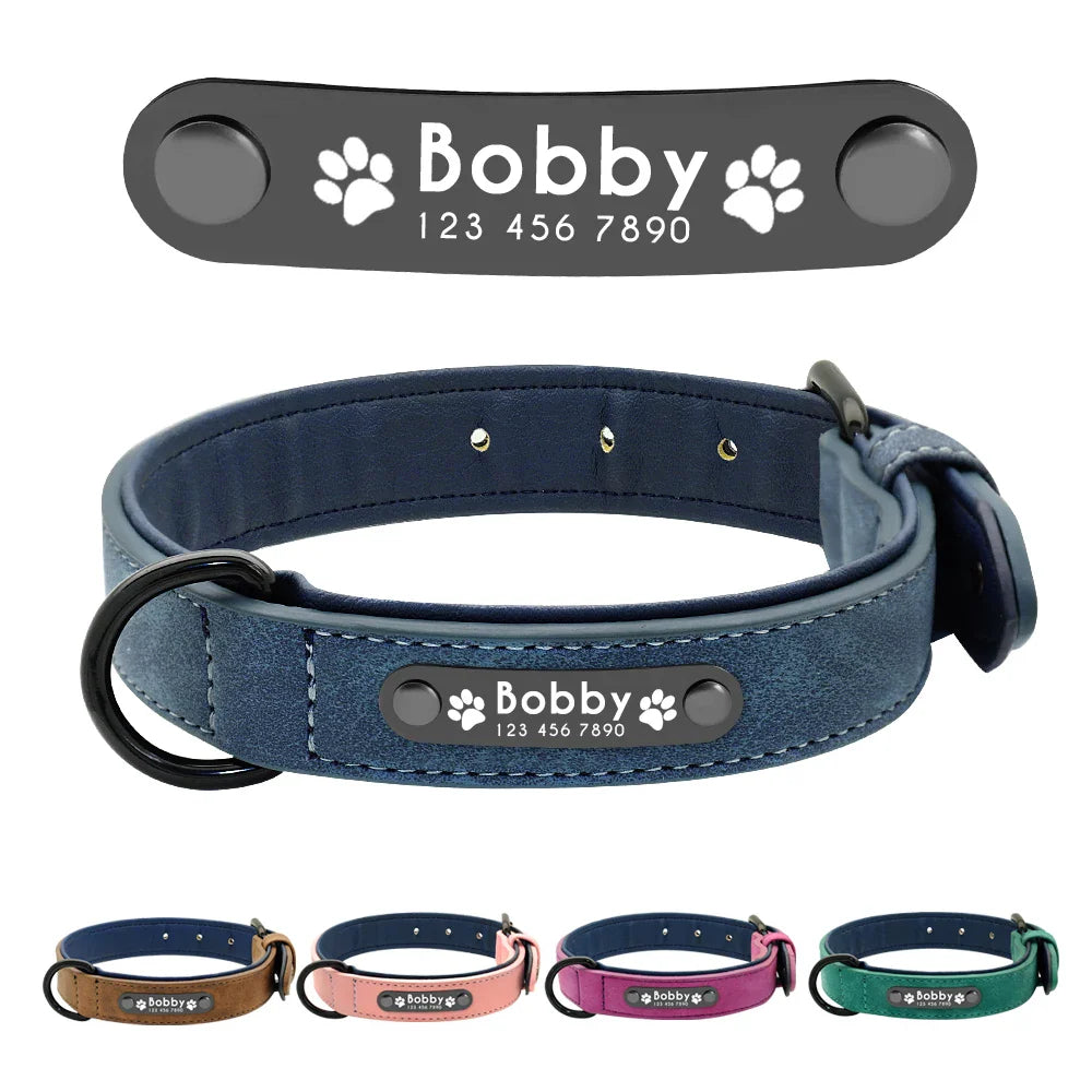 Fern - Personalised Leather Dog Collar with Engraved Nameplate