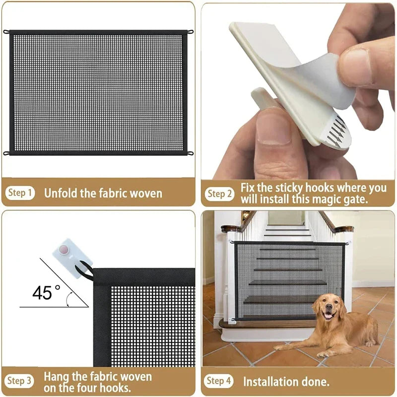 Mendip - Folding Mesh Dog Gate with No-Drill Adhesive Hooks