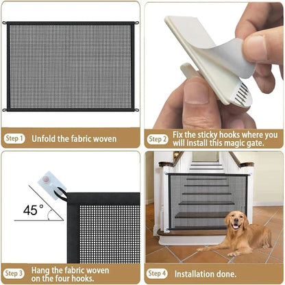 Mendip - Folding Mesh Dog Gate with No-Drill Adhesive Hooks