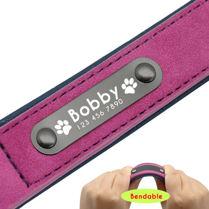 Fern - Personalised Leather Dog Collar with Engraved Nameplate