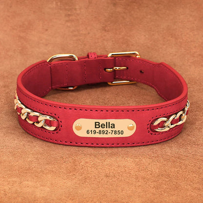 Avon - Personalised Leather Dog Collar with Engraved Nameplate