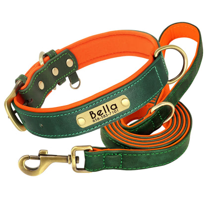 Slate - Personalised Leather Dog Collar and Leash Set, Engraved