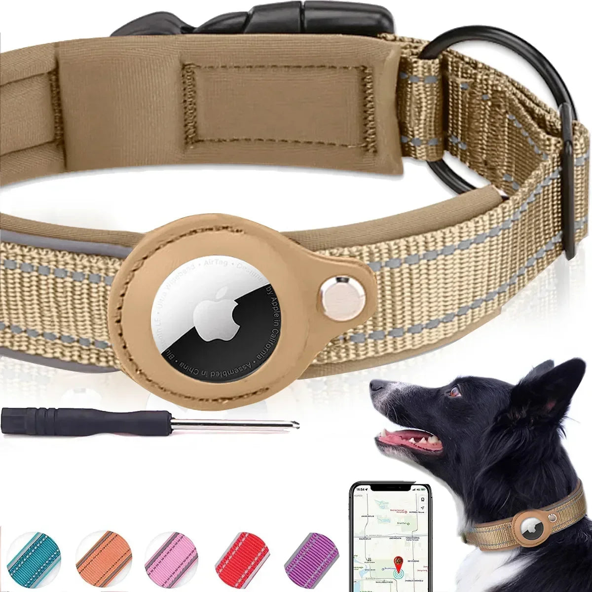Cinder - AirTag Dog Collar with Built-In Reflective Case