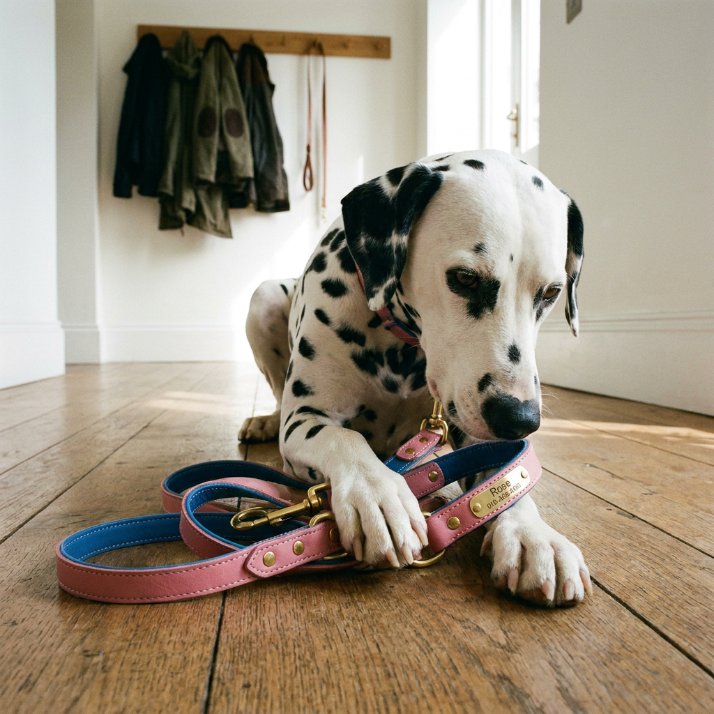 Slate dog collar set with Dalmatian