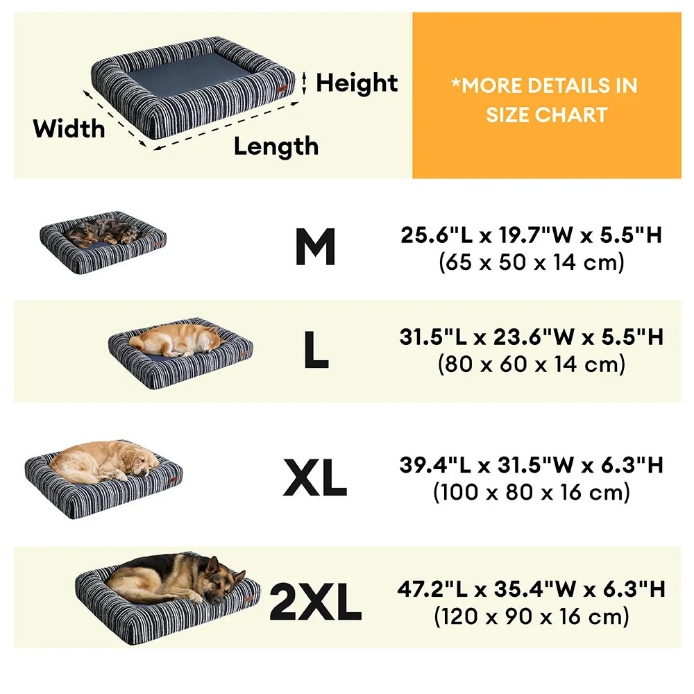 Crag - Textured Stripe Orthopedic Bolster Dog Bed, Memory Foam