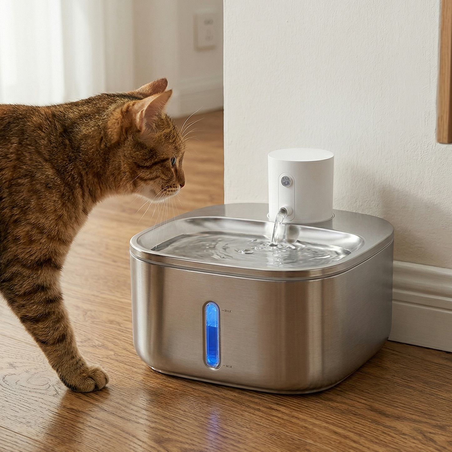 AquaFlow Cordless Sensor Pet Water Fountain Stainless Steel